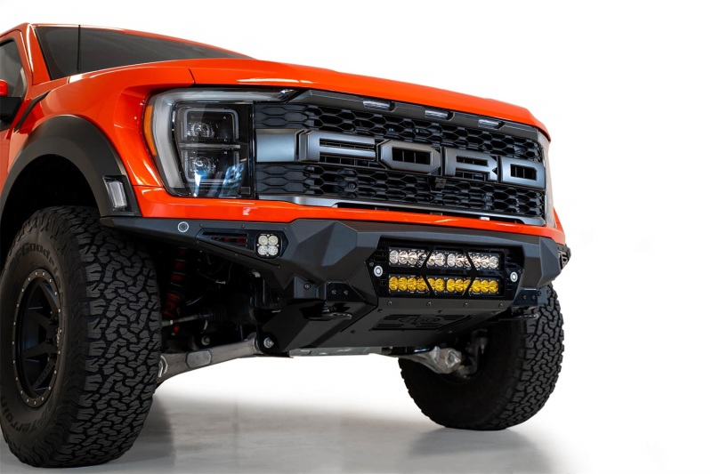 Ford Raptor Bumper - Front - Addictive Desert Designs - Bomber Front Bumper w/ Dual 20IN LED Mounts - Hammer Black with Satin Black Panels - `21-`27